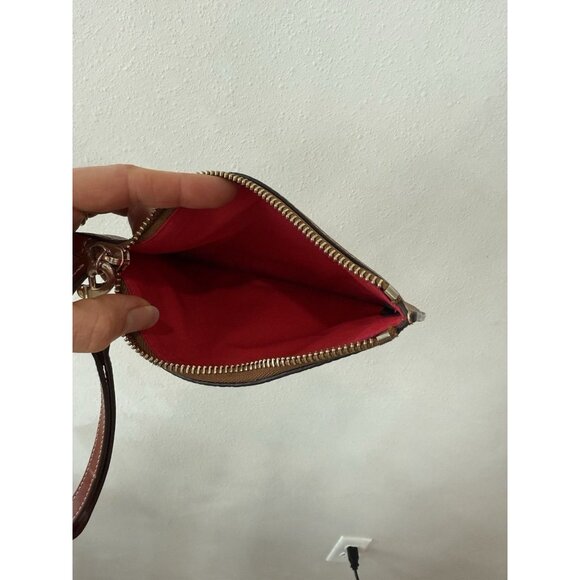 Dooney & Bourke Pebbled Brown Leather Wristlet Wallet Pouch Zipper Red Lining - Picture 4 of 5